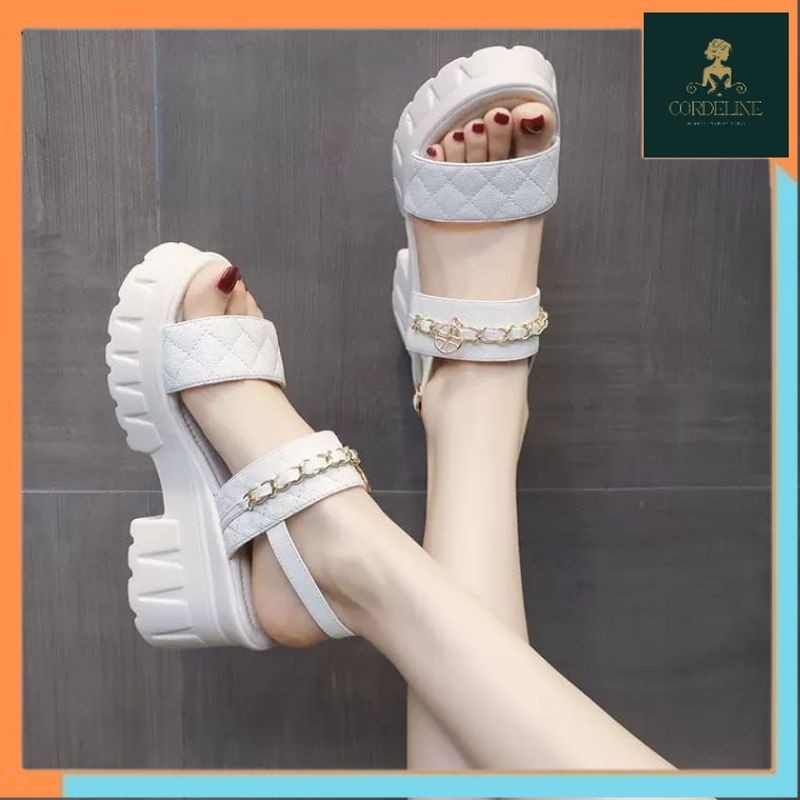 sandal wedges wanita tali flatform hits wedges korea terbaru