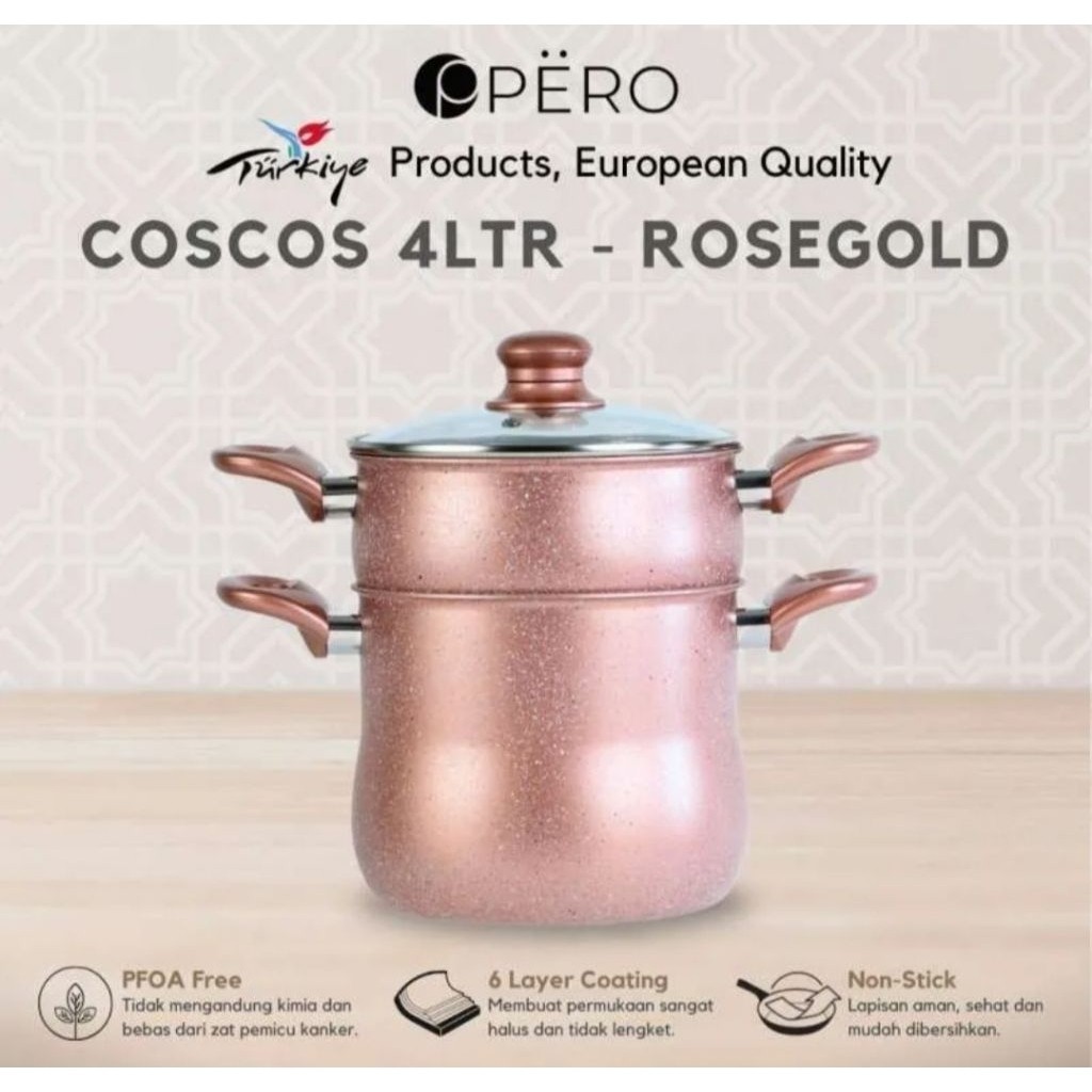 READY Pero Coscos Panci Kendil Casserole with Steamer 20cm 4LT Granite Non Stick / Panci Kukus 2 Tin