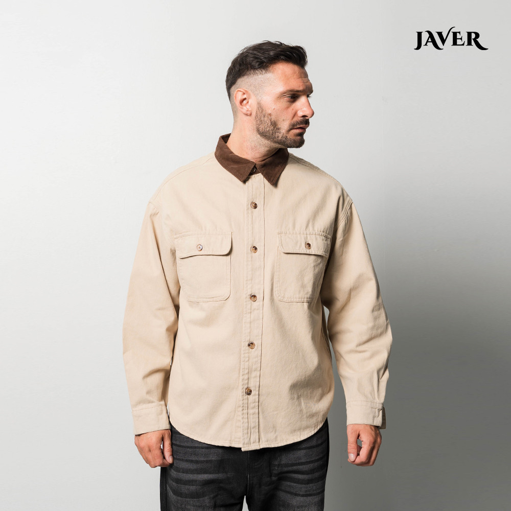 Two Tone Over Shirt - Cream | Kemeja Oversized Pria - Krem