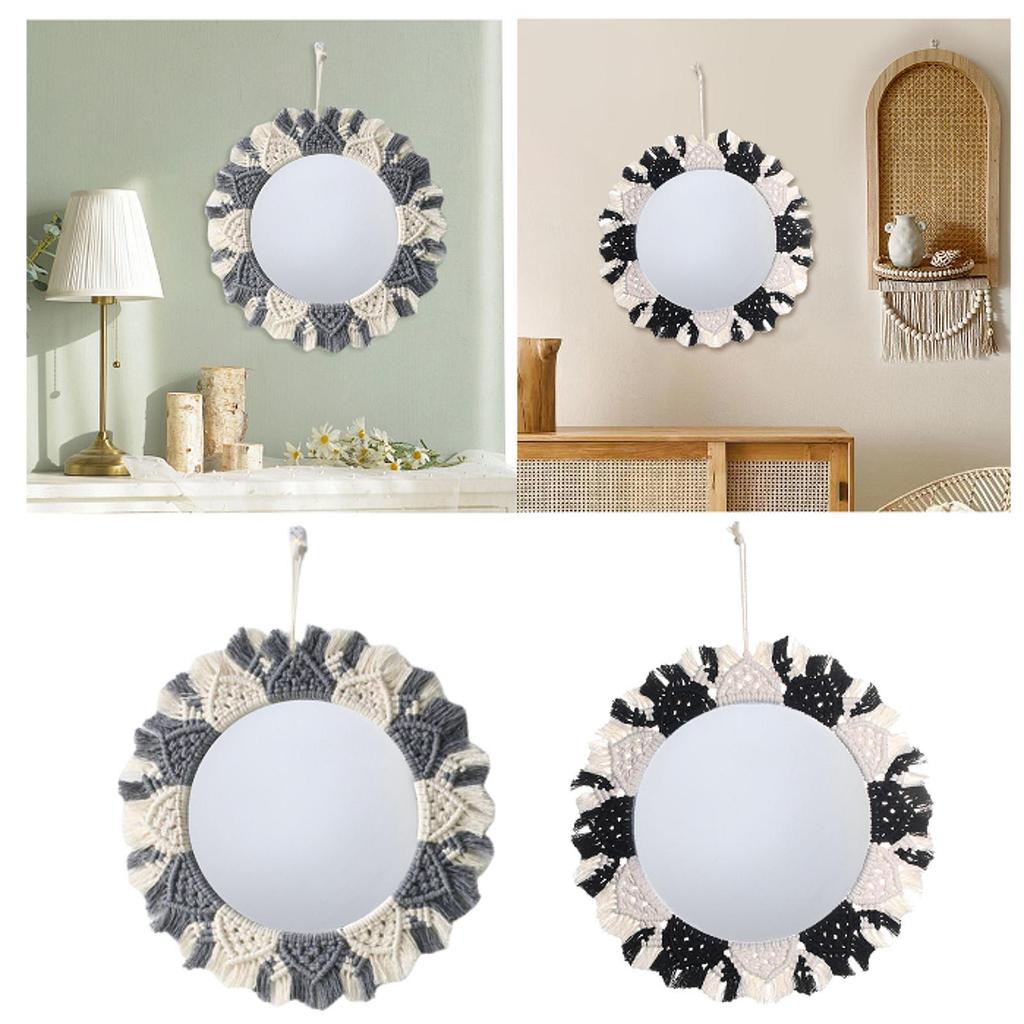 Macrame Hanging Wall Mirror Decorative Mirror for Entryway Bedroom Art
