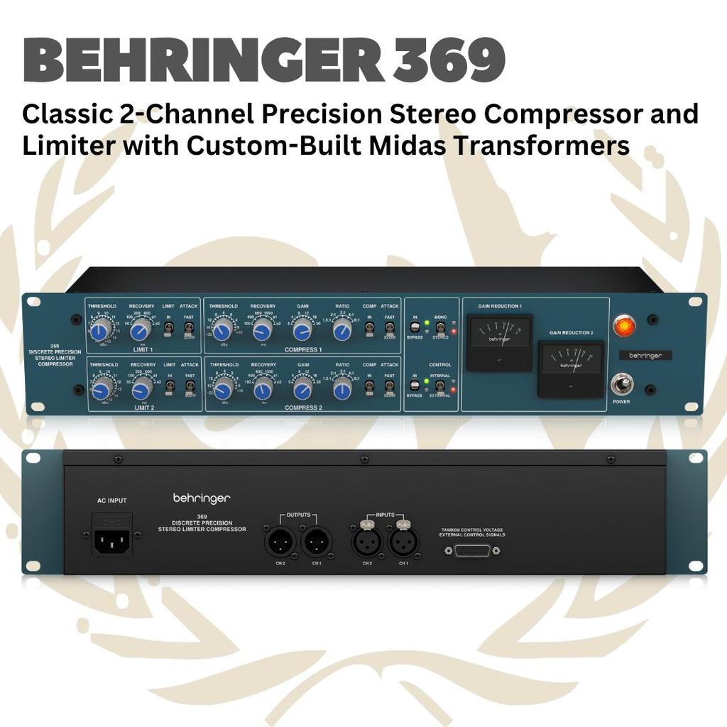 Behringer 369 Classic 2-Channel Precision Stereo Compressor and Limiter with Custom-Built Midas Tran