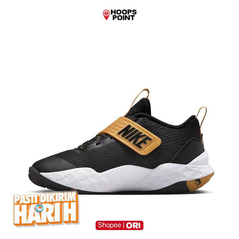 HOOPS POINT Sepatu Basket Anak Nike Team Hustle D 12 (Gs) Black Gold Original Hf6279-003
