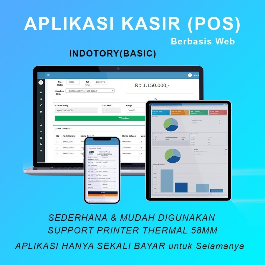Aplikasi Kasir dan Stok barang berbasis Web (ORIGINAL) Lifetime INDOTORY SC