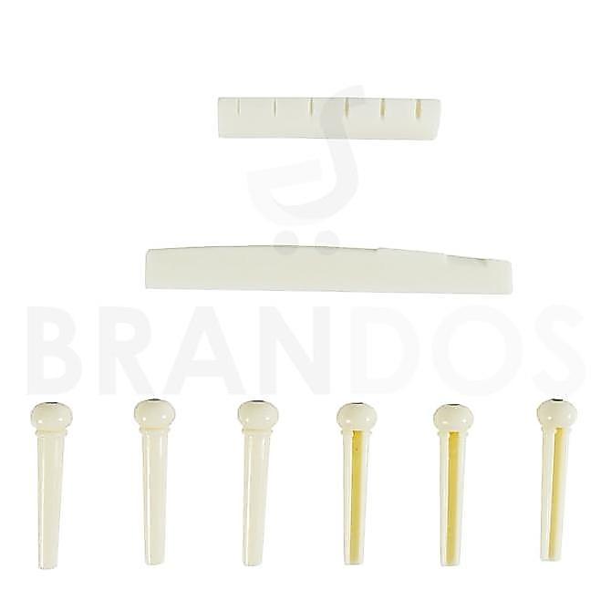 NUT + SADDLE BRIDGE + PIN ABS (6 PCS) TULANG SAPI GITAR AKUSTIK PUTIH