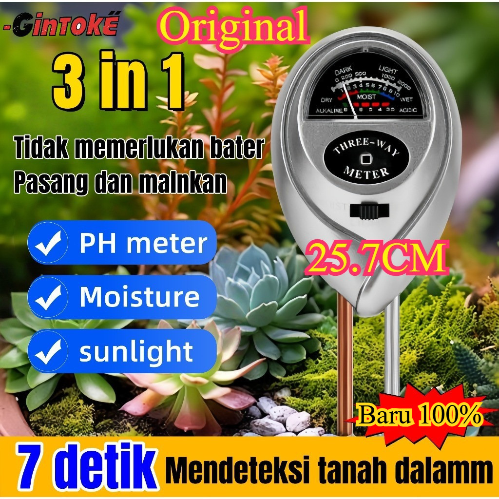 Soil Moisture Tester / Alat Ukur PH Tanah / Pengukur Ph Tanah Pertanian Digital Ori / Akurat 3 In 1 