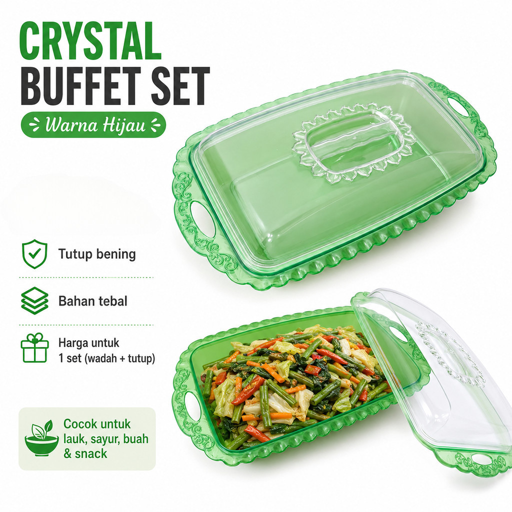 Tempat Lauk Prasmanan Tutup Bening Wadah Sayur Makanan Besar Basi Transparan Crystal Buffet Set