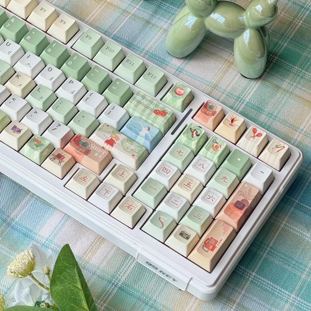 MAIMOOO Keyboard Caps Cherry Profile Time Machine Theme Cute Green Fresh Keycaps PBT Dye Sub Custom 