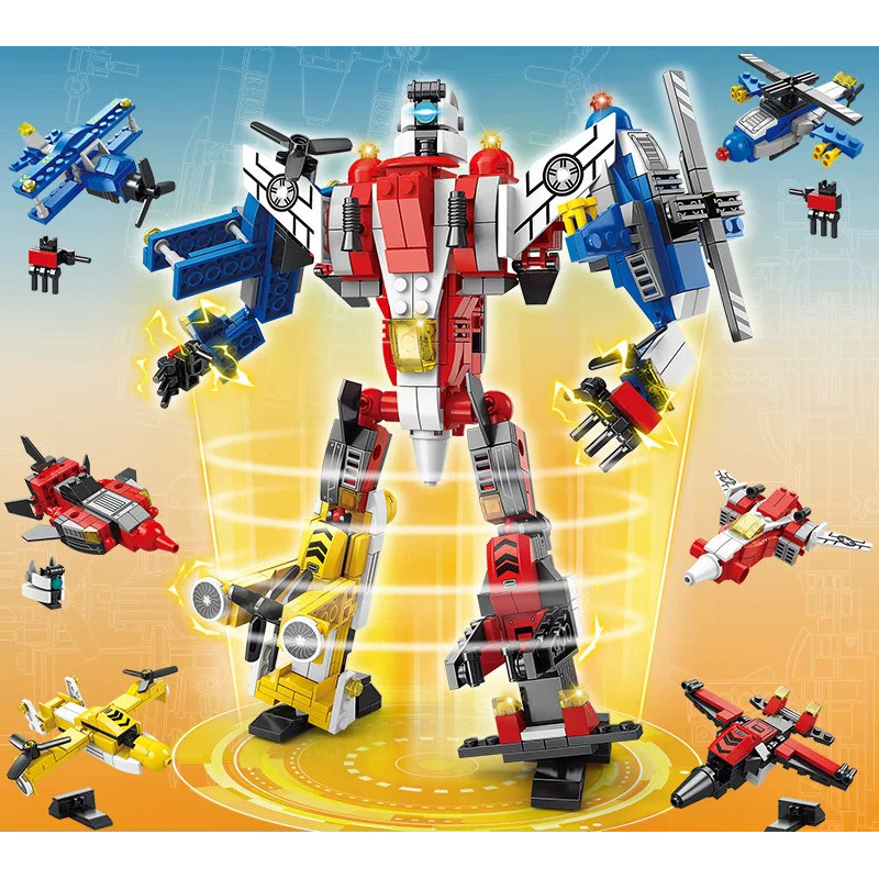 6-in-1 Assembled Building Blocks Transformable Mech Fire Rescue Special Police Building Blocks Child