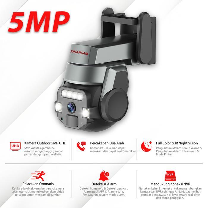 XIHANCAM 5MP CCTV Wifi Outdoor Waterproof IP Kamera CCTV 360 PTZ Zoom CCTV Wifi Jarak Jauh Lewat HP 