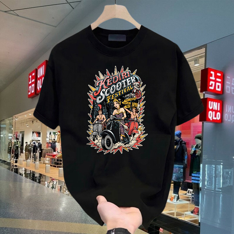 Kaos T Shirt Scooter Fit T Shir Pria Wanita Tema Scooter Festival Kediri Biru Retro Vintage