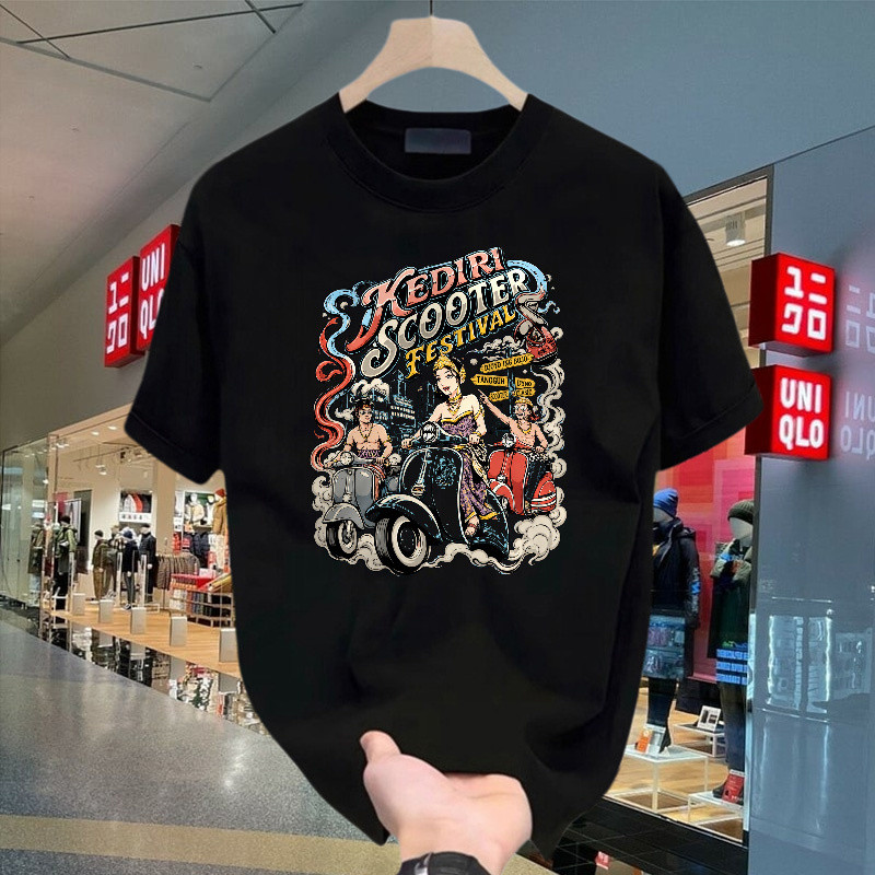 Kaos T Shirt Fit T Shir Pria Wanita Kediri Scooter Festival Motif Skuter Klasik Dengan Pengendara Da