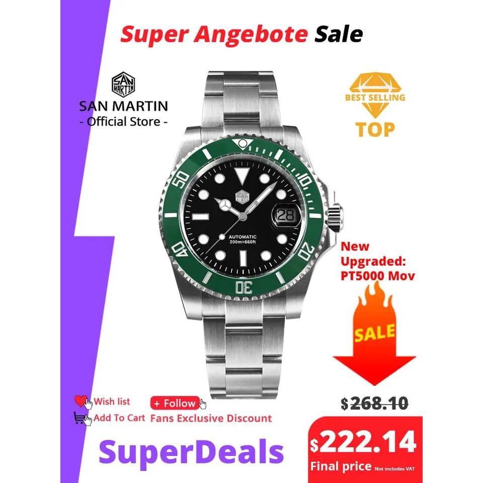 Jam Tangan San Martin New 40mm Water Ghost Diver Pria Mewah ST 2130 Jam Tangan Mekanis Otomatis Safi