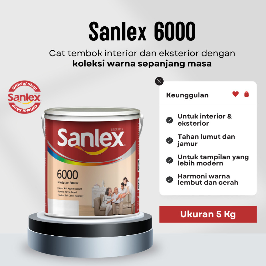 shinomarket - Cat Tembok Sanlex 6000 Putih 5 kg - Cat Dinding Interior & Eksterior White Galon Premi