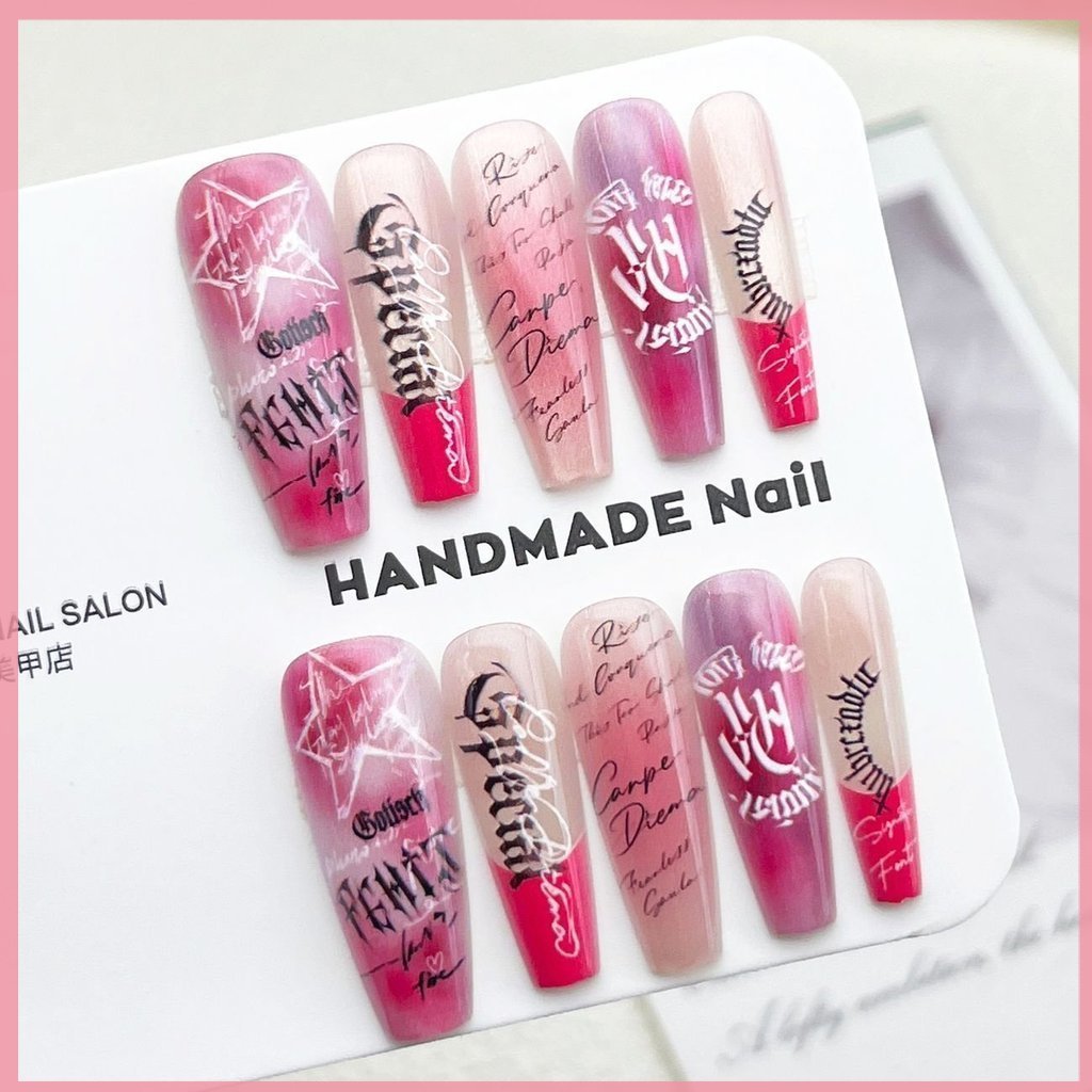 Kuku Palsu Panjang Press On Nails Free Lem 3D Cat Eyes Kuku Palsu Dengan Lem Tahan Air Dan Mudah Dip