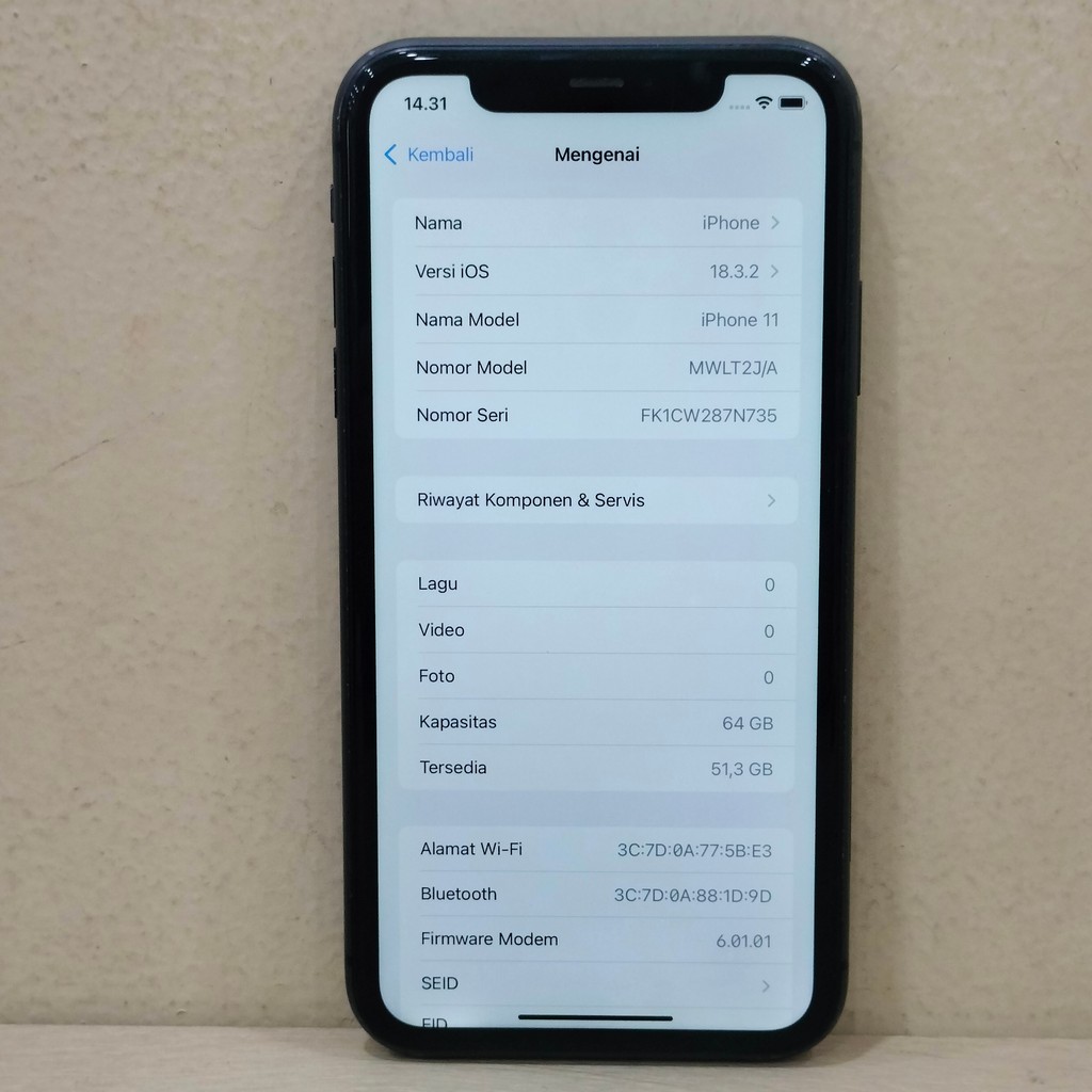 (N735-8) IPHONE 11 RAM 64GB (INTER) J/A, BATANGAN NO CHARGER "079654"
