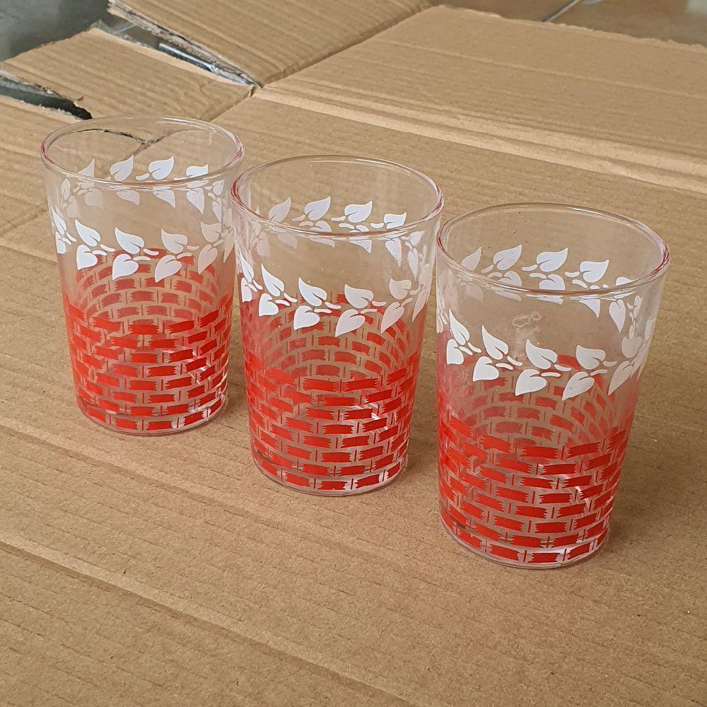 GBN gelas kaca motif daun dan batu bata 3 pcs  bekas second preloved