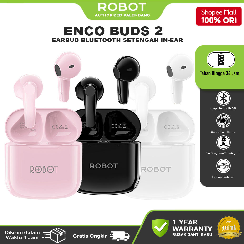 ROBOT Encobuds 2 Tws Wireless Earphone Bluetooth 6.0 36 H Play Time