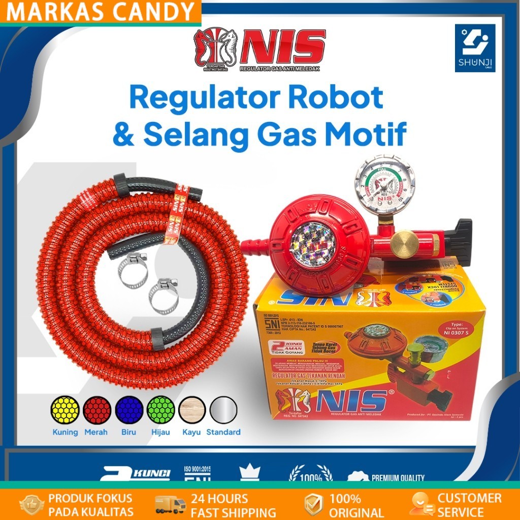 NIS Regulator Kompor Gas ROBOT - Tekanan Rendah (NIS 0307) Paket Hemat Selang Gas
