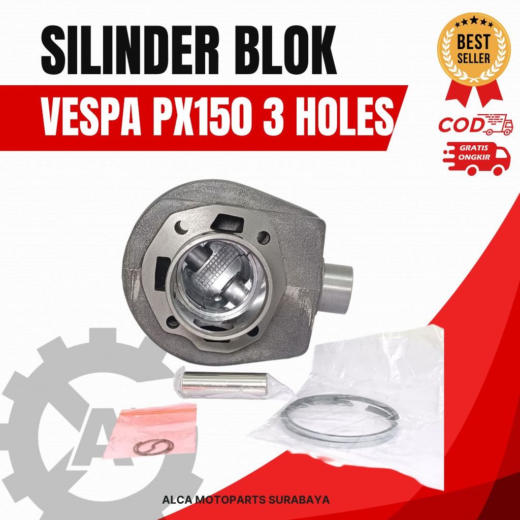 CYLINDER SILINDER BLOK SEHER ASSY SET PISTON KIT VESPA PX150 PX 150 3 HOLE
