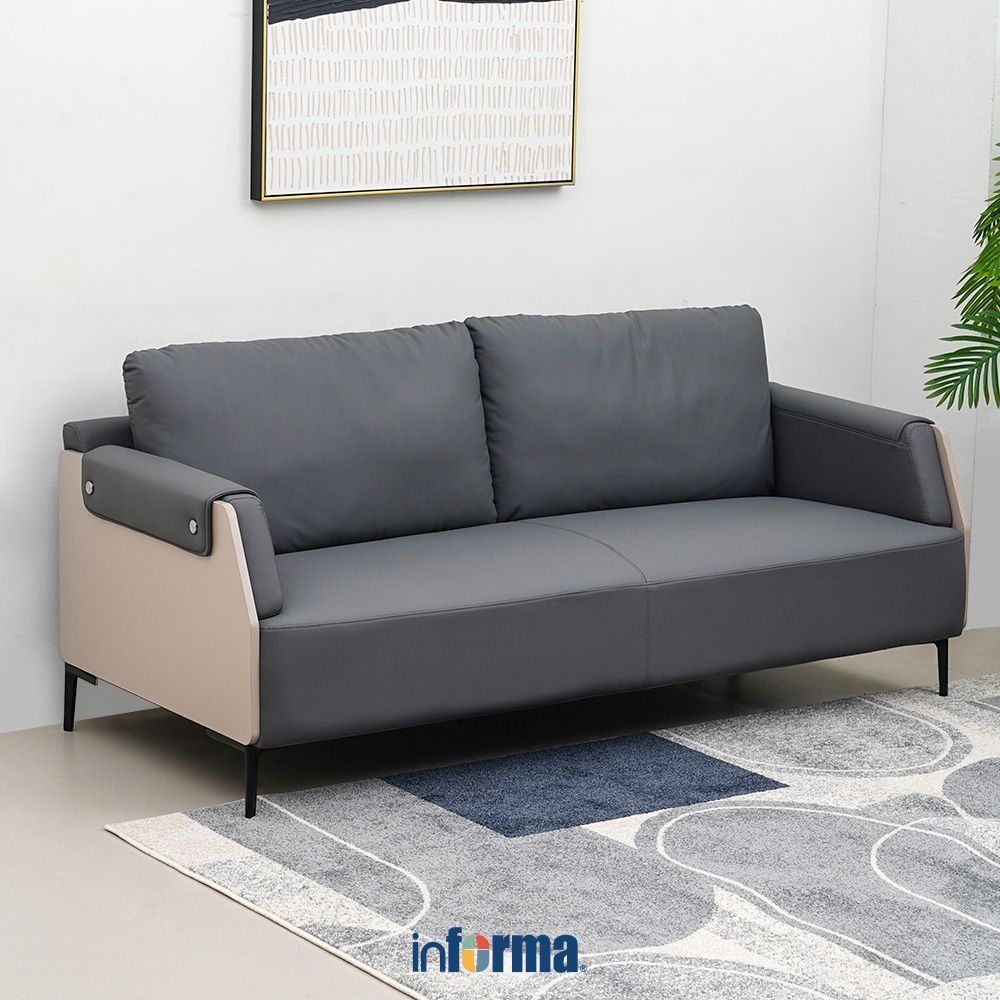 Informa Foxx Sofa Kulit 3 Seater - Abu-Abu Sofa Ruang Tamu Sofa Minimalis Kursi Sofa Kursi Ruang Tam