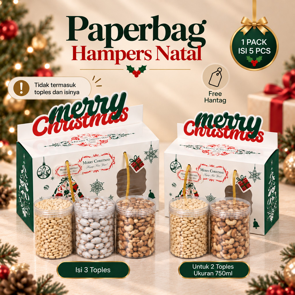 Dus Hampers Natal / Kotak Hampers Merry Christmas / Gable Box Natal Isi 3 Toples (1 Pack Isi 5 PCS )