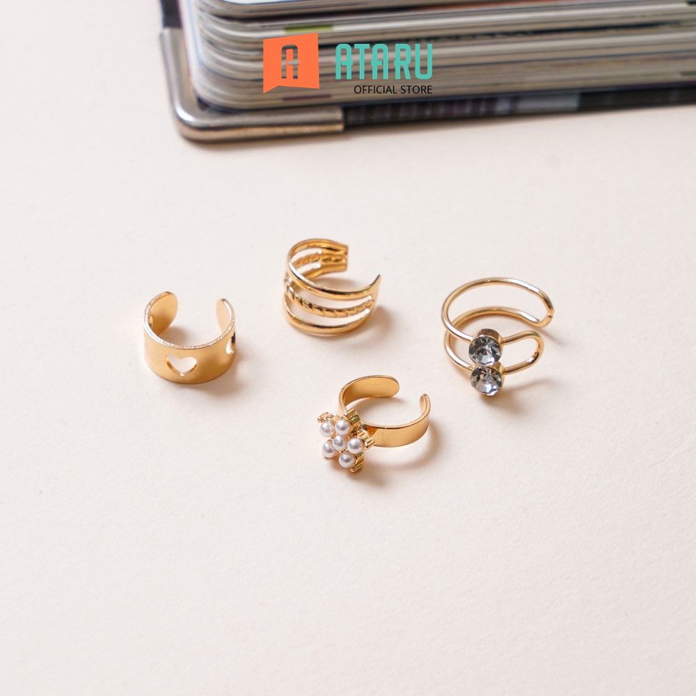 Ataru Anting Jepit Set 4 pcs Earrings Ear Jewelry Giwang Hiasan Telinga Ear Accessory Anting Tusuk S