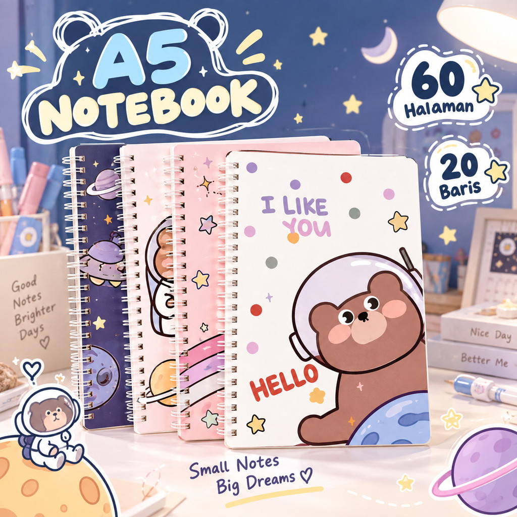Notebook A5/B5/A7 Cover Plastik - Untuk Sekolah & Kantor Isi Tebal