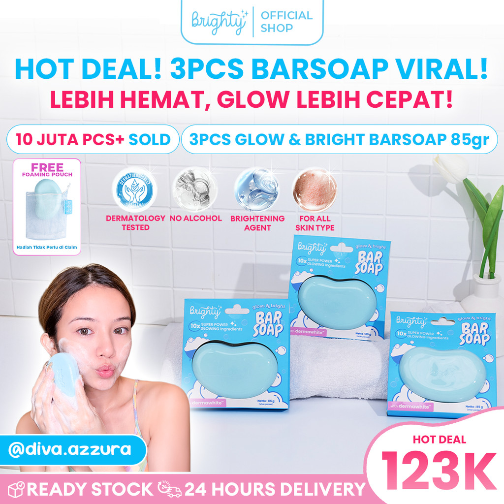 [READY STOCK] Brighty Glow & Bright Bar Soap Sabun Mandi Pemutih badan sabun pencerah sabun whitening soap sabun pemutih sabun badan sabun muka sabun tangan pemutih sabun serbaguna sabun instan whitening Pencerah Pemutih kulit Aman Sudah BPOM