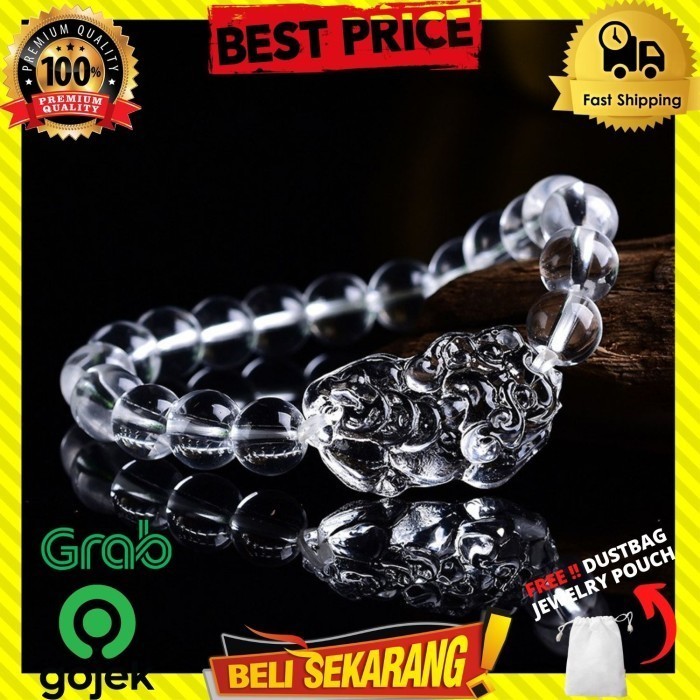 GELANG BATU KRISTAL JIMAT KEBERUNTUNGAN PIXIU PRIA WANITA BUDDHA G349 - Putih | D10