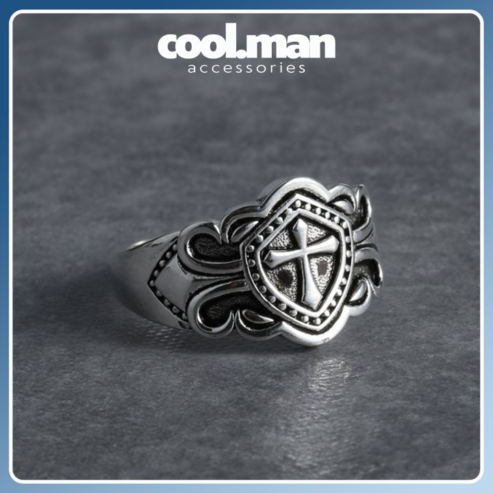 Cincin Trendi Retro ksatria perisai cincin silang menawan pria cincin mode baru salib jimat perhiasa