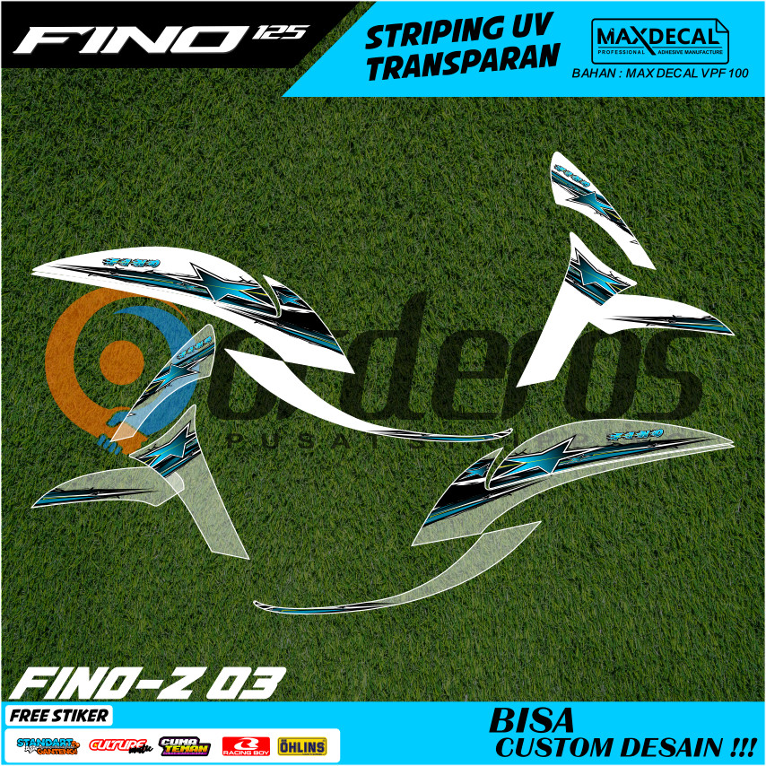 Striping Transparan Motor FINO 125 Bahan Premium Max Decal UV New Motif Star Bintang Warna Cyan Biru