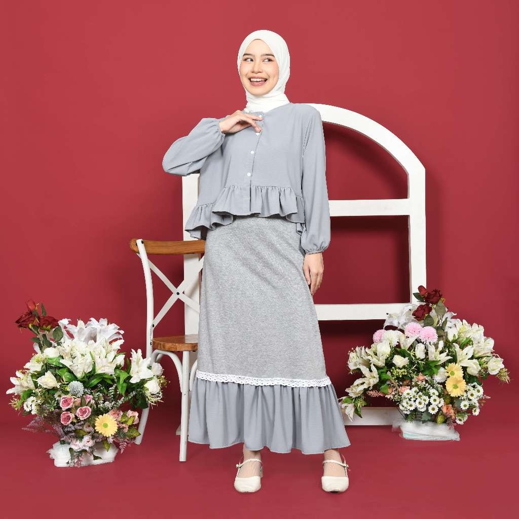 Mybamus Haia One Set Setelan Rok Wanita Kekinian (kemeja + rok)