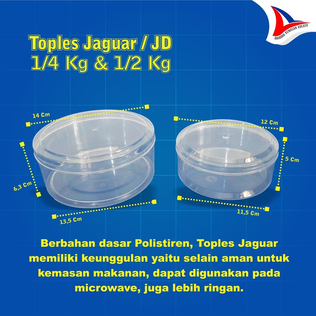 Toples Jaguar Jd 1/2 Kg Bulat / Toples Bening Kue Kering / Toples Lebaran (12 Pcs)
