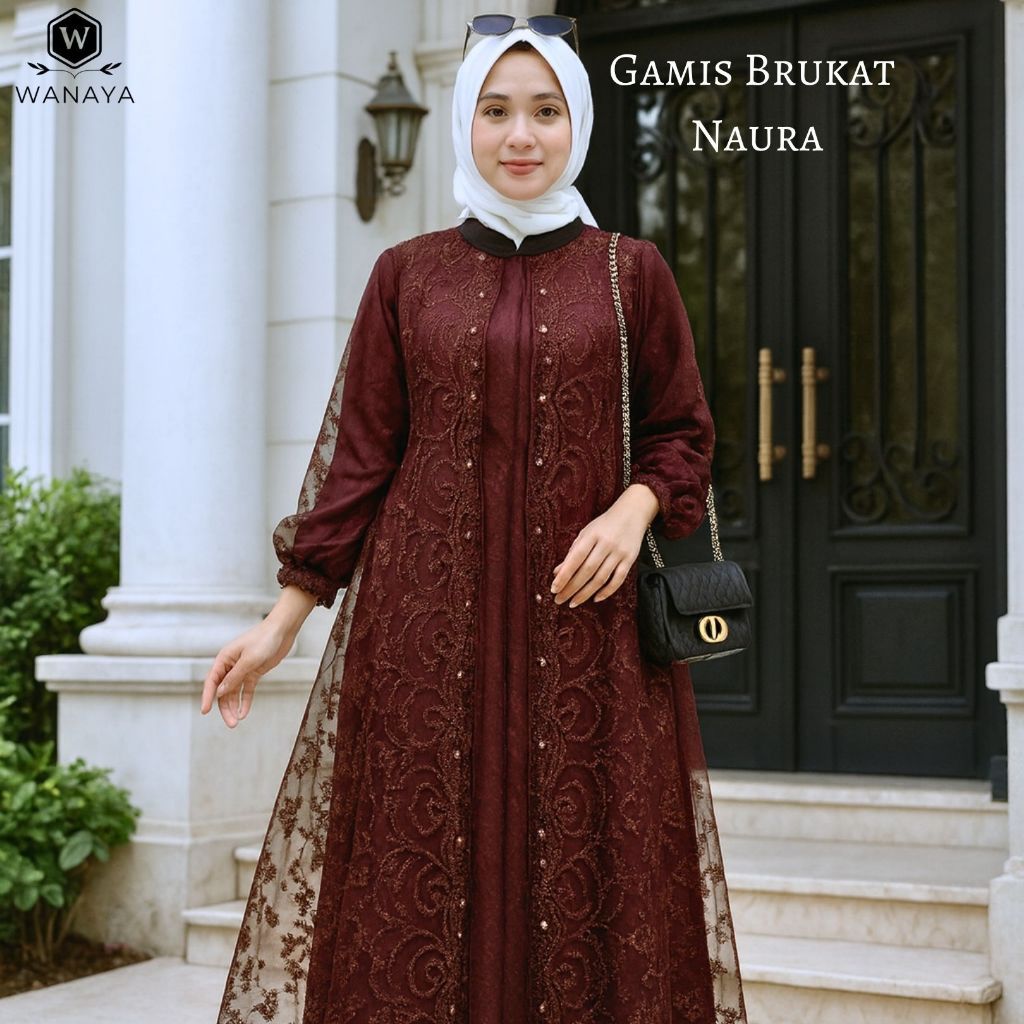 Naura Gamis Tile Brukat Premium – Anggun, Mewah, dan Nyaman Dikenakan