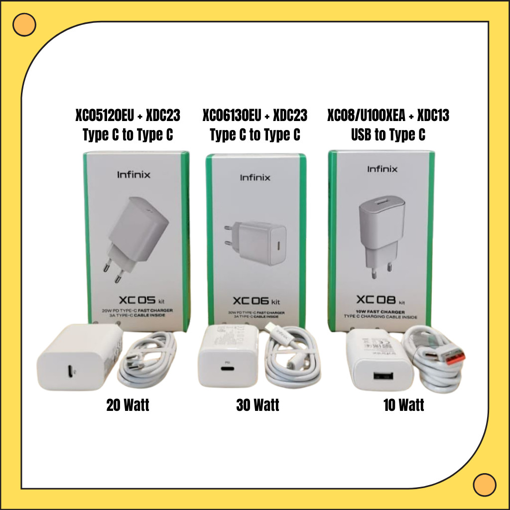 Infinix Original Charger Kit White – Fast Charging XC05 20W | XC06 30W | XC08 10W