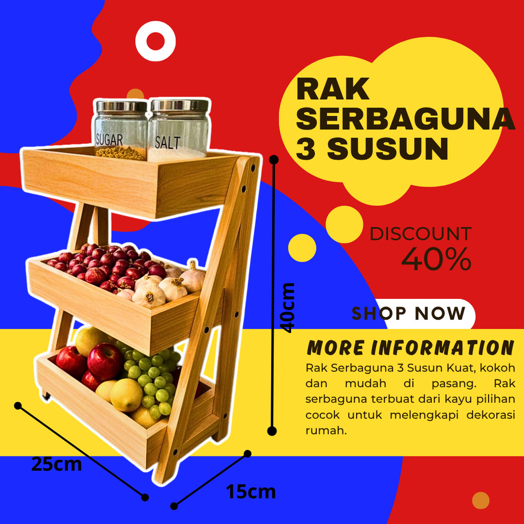 Rak Bawang Kayu 3 Susun / Rak Bumbu Serbaguna