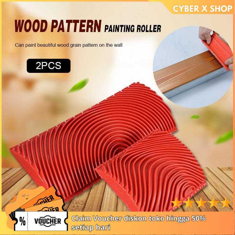 [CYBER] Sikat Cat Pola Kayu Rubber Roller 2 PCS | Alat Dekorasi Rumah Tangga | Roller Brush Motif Ka