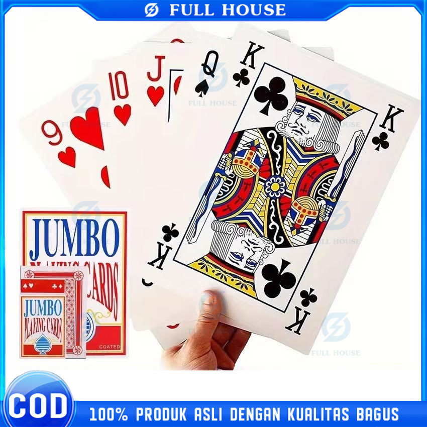 Full House - Kartu Poker Remi JUMBO 20x28cm Playing Card Besar boardgame mainan BESAR BIG SIZE 54 LE