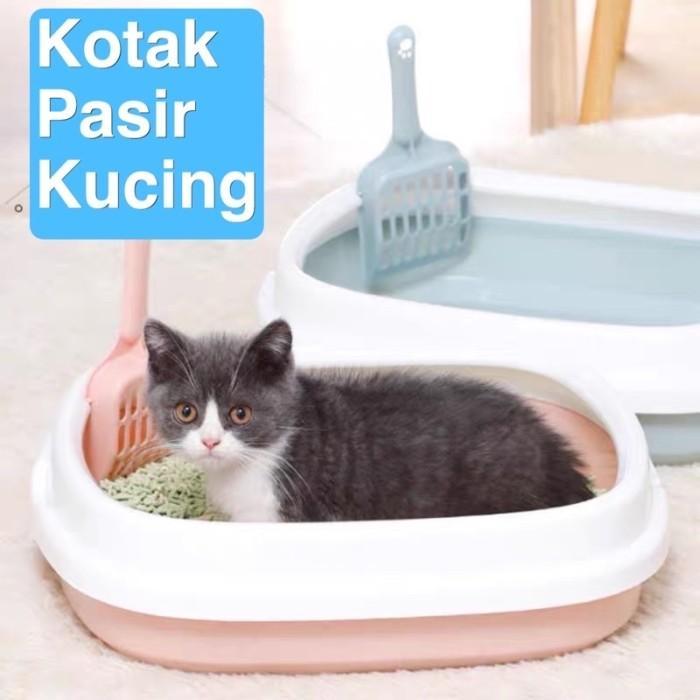Litter Box Kucing Bulat - Bak Pasir Kucing / Toilet Kucing - Morandi Biru, Small