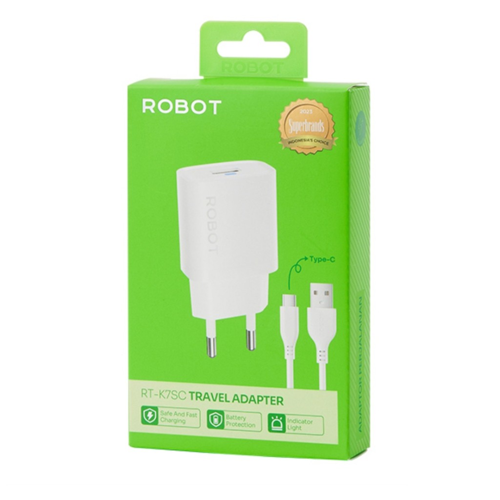 JA (CEK TIPE) ROBOT RTK7S SET CAS HP PHONE CHARGER HANDPHONE KABEL MICRO / TYPE C TRAVEL ADAPTER