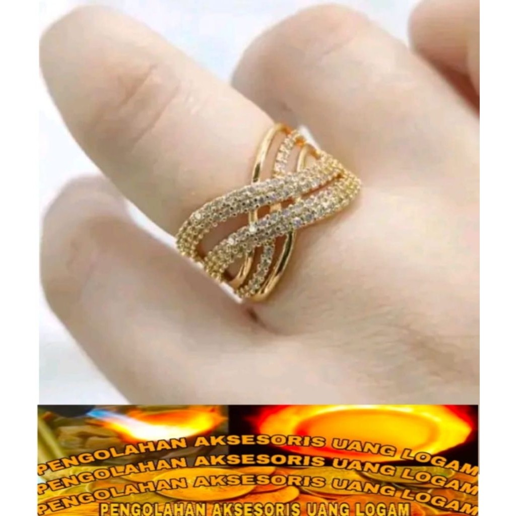 Cincin Wanita Dewasa Bahan Koin Logam 91 Ori Lapis Emas 24k Anti Luntur Karat