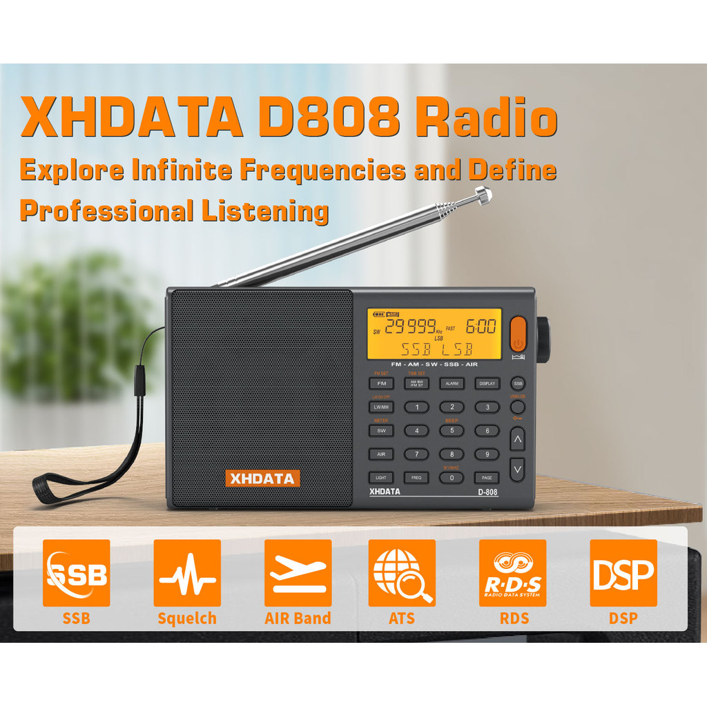 SIHUADON/XHDATA D-808  Rao Receiver AM FM SW MW AIR SSB RDS Portable gital Rao with ATS Hi-Fi Stereo