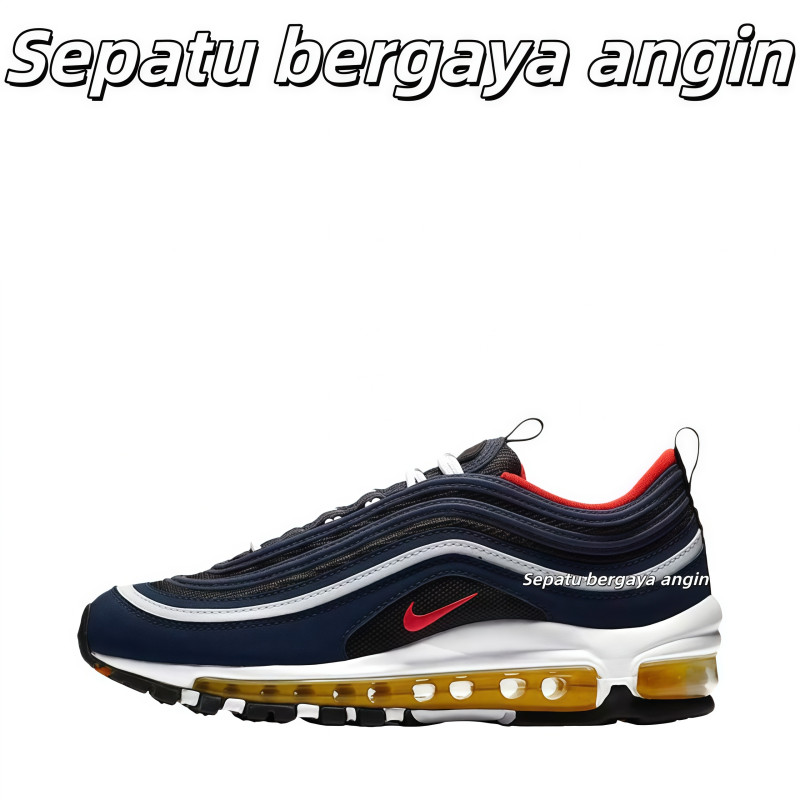 Nike Air Max 97 Comfortable Sports fabric Synthetic leather Suede TPU low-top running shoes GS Navy 