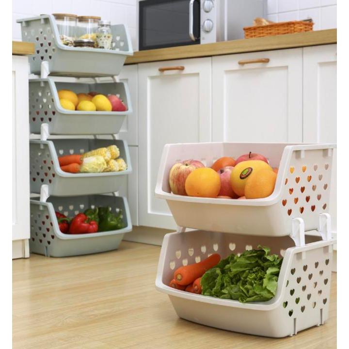 (JGS) keranjang buah 4susun warna pastel / Rak Keranjang Buah | Rak Plastik Multifungsi 4 tingkat | 