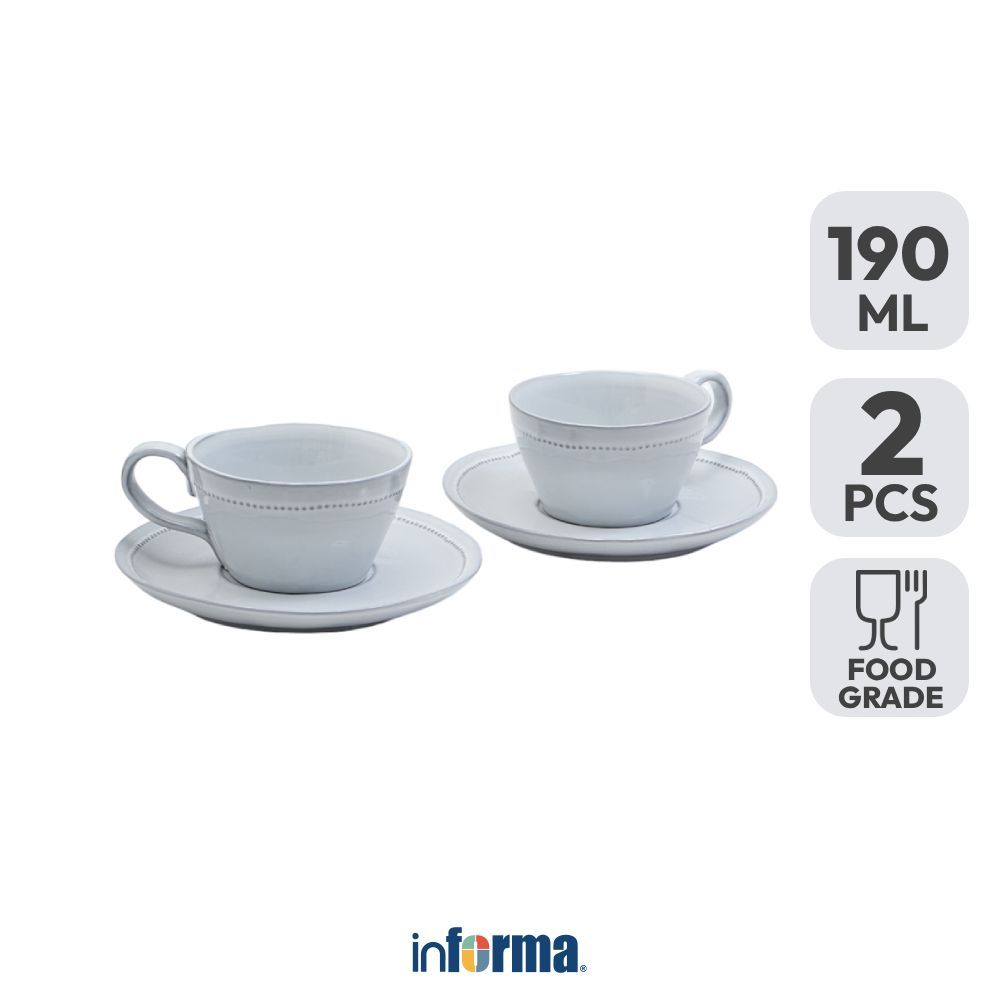 Informa Appetite Elio Cangkir Dengan Saucer Glaze 190 ml Set 2 Pcs - Putih Tea Cup Coffee Cup Piring