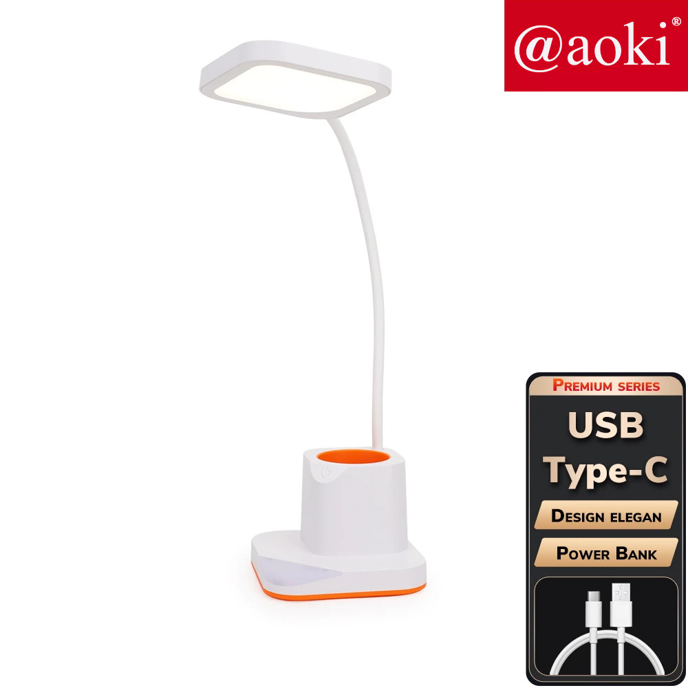 AOKI Lampu belajar premium USB-C power bank tempat pulpen super terang lampu tidur warna macaron
