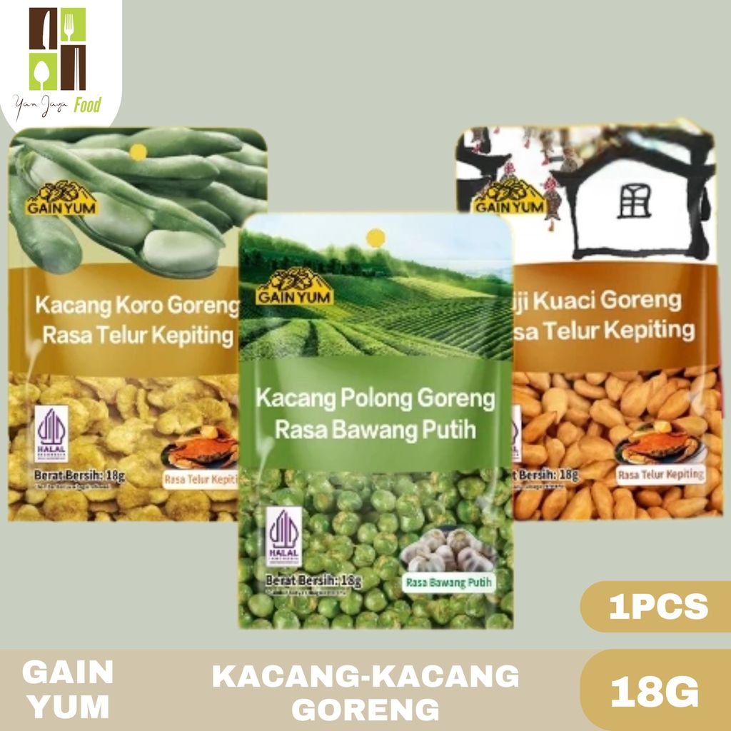 Gain Yum / 1PCS / 18G / Kuaci Kupas Rasa Telur Kepiting / Kacang Polong Rasa Bawang Putih / Dan Kaca
