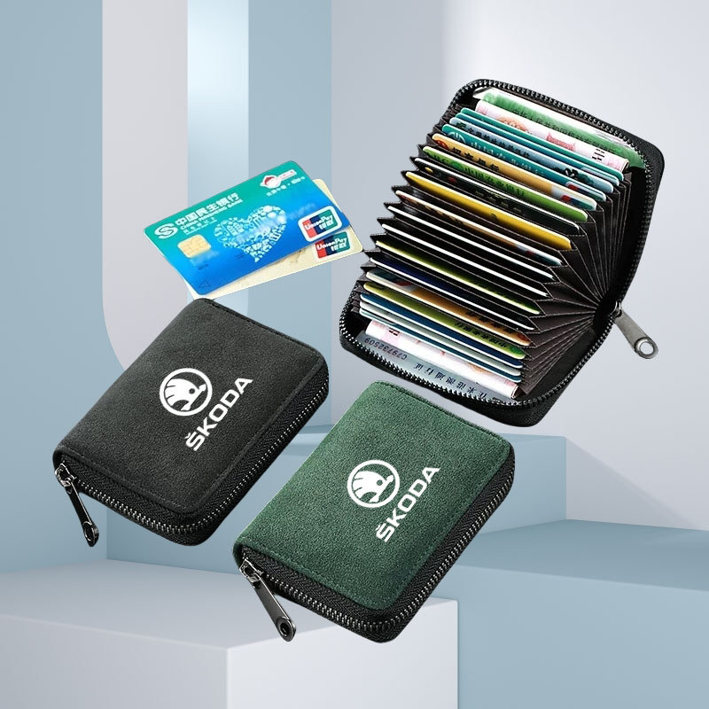 Leather Cards Holders Slot Card Bag key Bag Wallets Portable Zipper Coin Pouch for Skoda Virs RS Oct