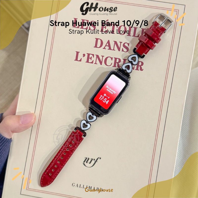 Strap Huawei Band 10/9/8 Kulit Love Tali Jam Wanita Huawei Band 10 Strap Bahan Model Love Fashion