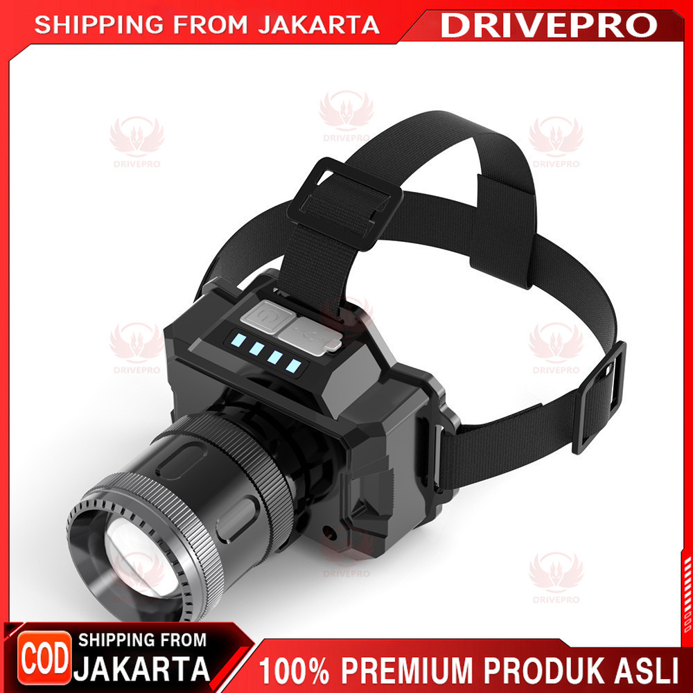 COD  Senter Kepala LED Kuat Senter Kepala Zoom Portabel Senter Kepala Tahan Air Isi Ulang USB Batera